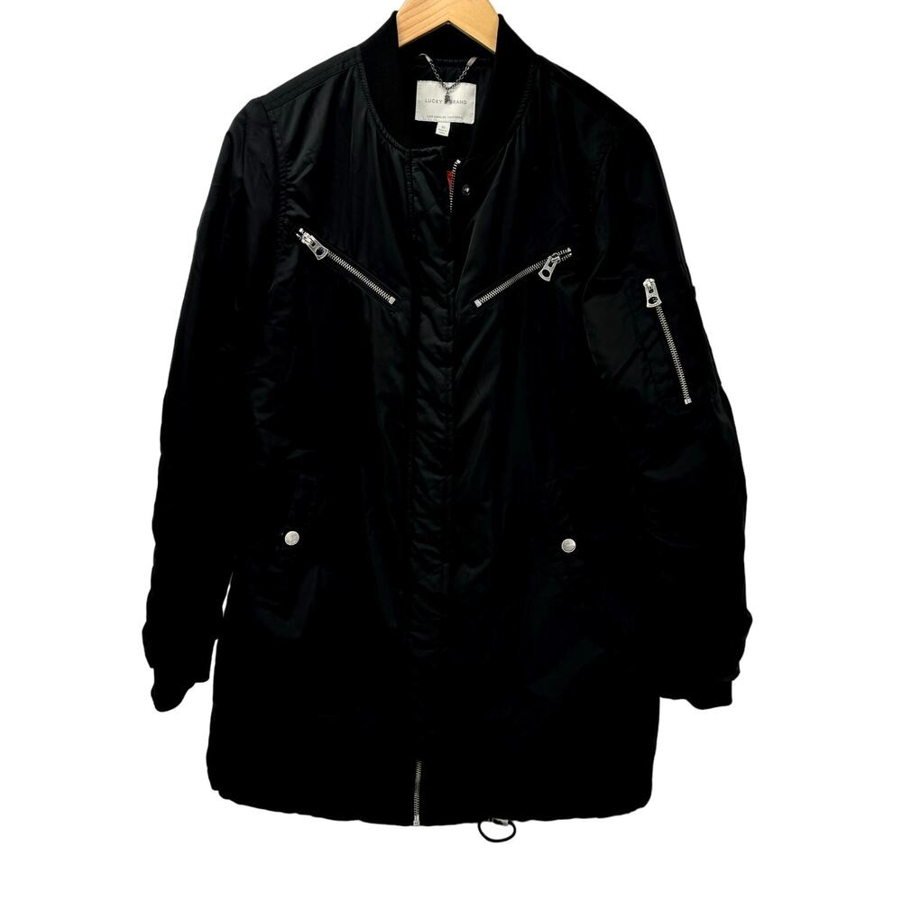 Lucky Brand Coat Womens Medium Black‎ Moto Puffer Full Zip + Snap